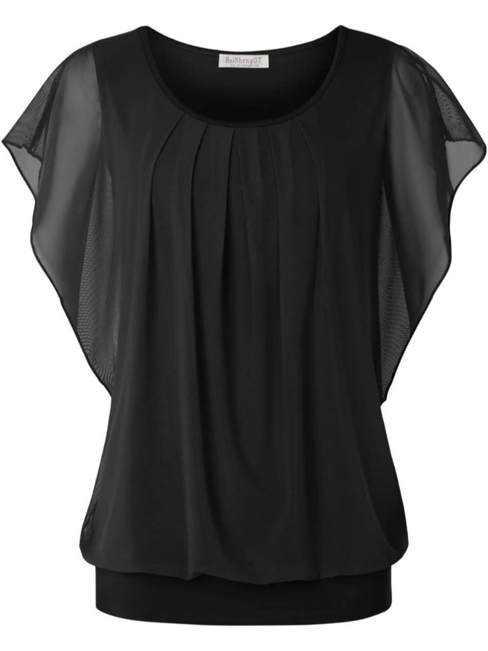 Women's Solid Black Summer Tops Flutter Short Sleeve Casual Blouses Shirts